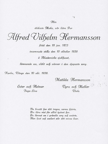 Alfred Wilhelm
   Hermansson 1873-1938